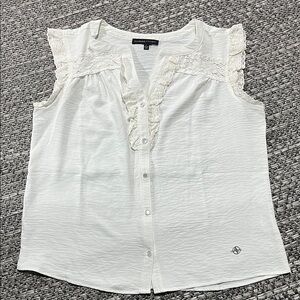 Adrienne Vittadini | White Cap Sleeve Blouse With Crochet Detailing